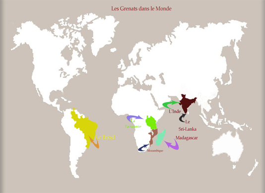 les grenats démantoides dans le monde